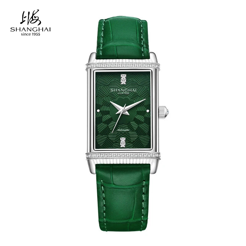 Shanghai Watches Vintage Women's Mechanical Watch 25x41 mm Rectangle Automatic Watch 3D Dial Sapphire Leather Fashion Watch 22MT