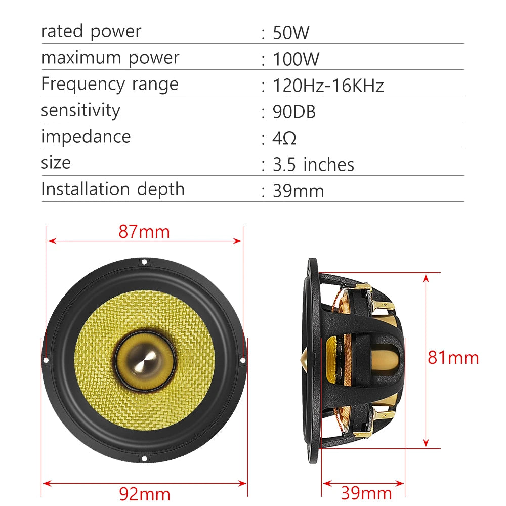 3.5 inches bullet guided mid-range speakers, car center speakers, luxury car two-way three-way 3-inch mid-range speakers
