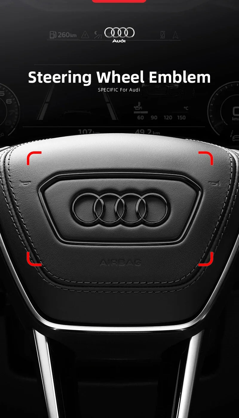 Car Steering Wheel Center Emblem Logo Sticker For AUDI Trim Frame Badge Decor Ring Cover Auto Accessories Q5 Q3 Q7 A3 A4 A6 S3