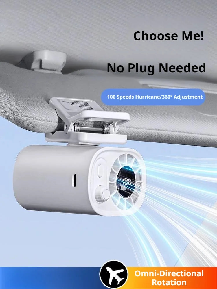 GMOX 2026 Clip-On Car Fan 360° Rotatable 100-Speed Multi-Scene Portable Fan Long Service Life Lightweight USB Rechargeable