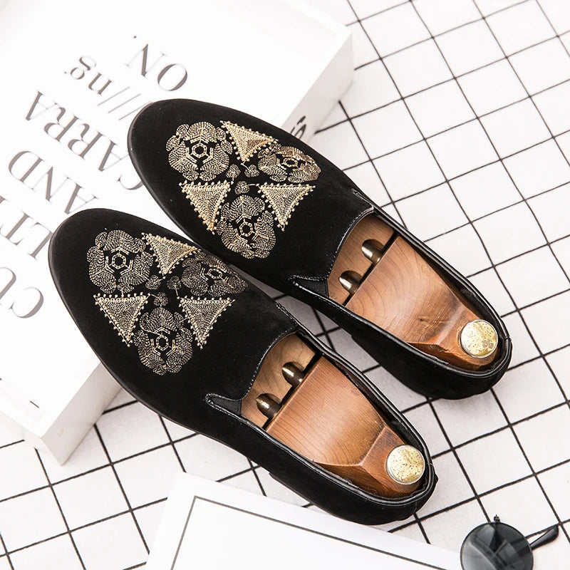Designer Embroidery Leather Luxury Casual Formal Driving Dress Black Loafers Mens Moccasin Italian Wedding Office Shoes for Men