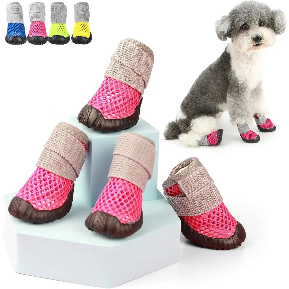 Breathable Mesh Small Dog Shoes, Anti-Slip Rubber Sole, Adjustable Paw Protectors for Hot Pavement, Walking Running Boots Summer