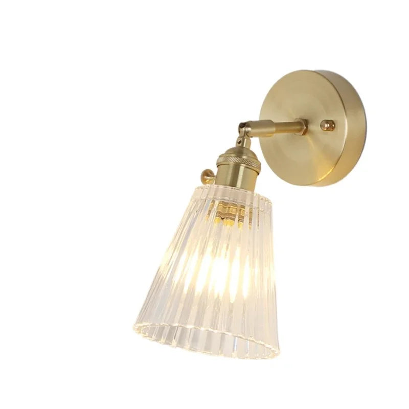 Nordic Japanese Brass Wall Lamp Bedroom Bedside Lamp Bathroom Cloakroom Background Wall Mirror Front Creative Glass Wall Lamp