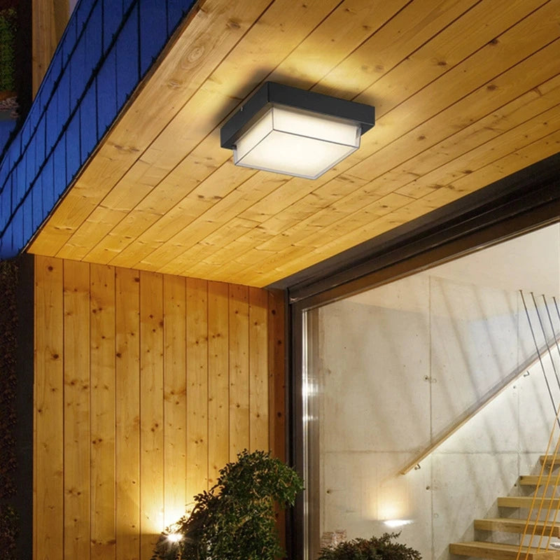 Square Outdoor LED Ceiling Lamp Surface Mounted Waterproof Sconces Bathroom Porch Garden Exterior Wall Lighting Fixture 110/220V