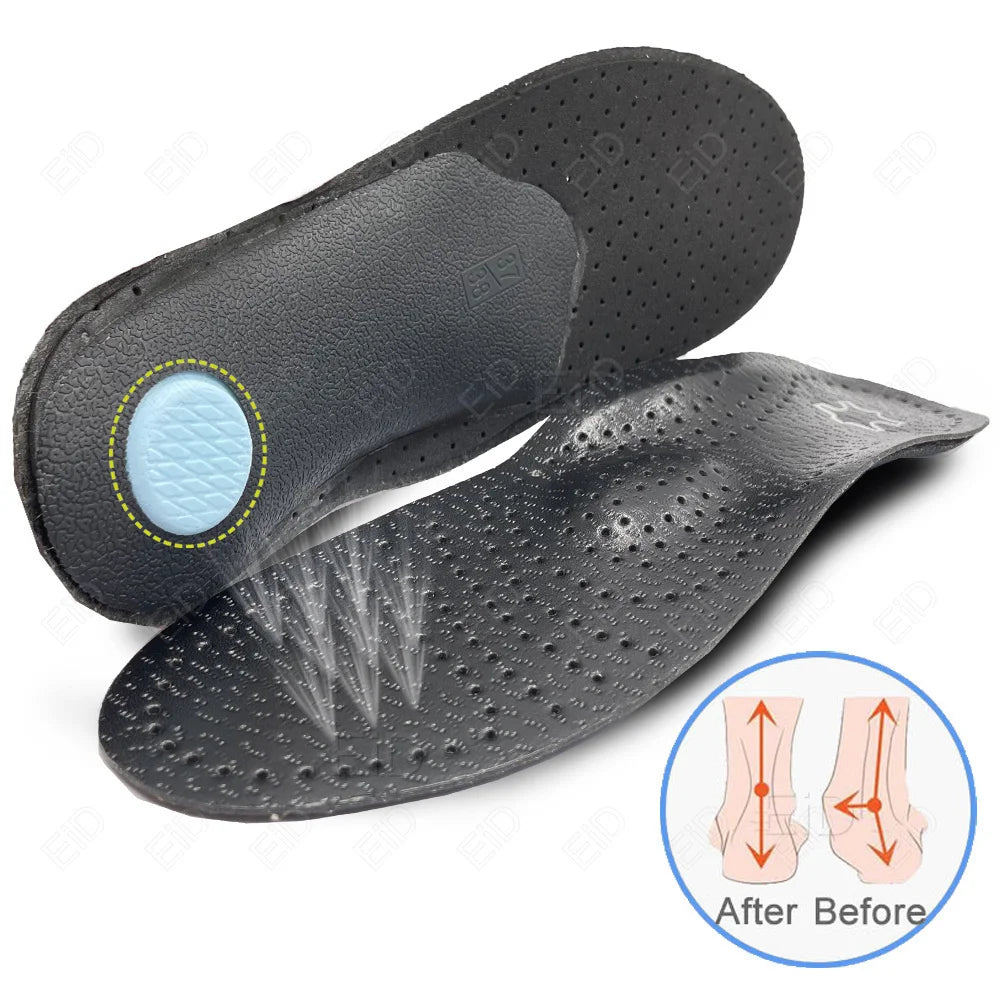 EiD New Arch Support 25mm Orthotic insole Black Leather orthotics Insoles for Flat Foot O/X Leg Corrected Shoe Sole insert pads