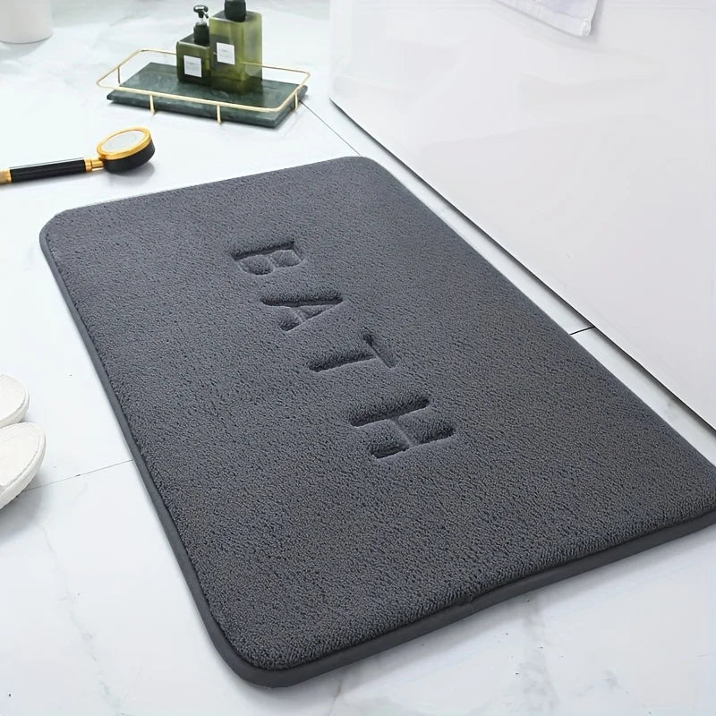 Solid color flannel bathroom non-slip floor mat shower room door absorbent foot mat square embroidered toilet mat