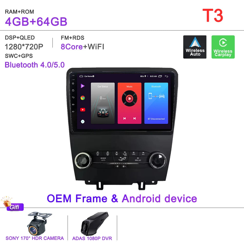 Android 16 Car For Ford Mustang 2010-2014 Multimedia Player Stereo Car Radio Autoradio GPS WIFI Carplay Touch Screen Head Unit