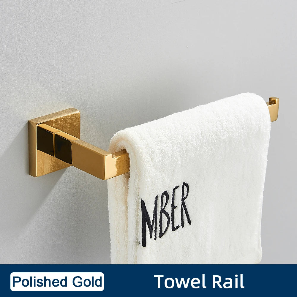 Bathroom Accessories Set Brushed Gold Toilet Wall Towel Bar Rail,Paper Holder and Hook Stainless Steel Bath Rack Hanger Hardware
