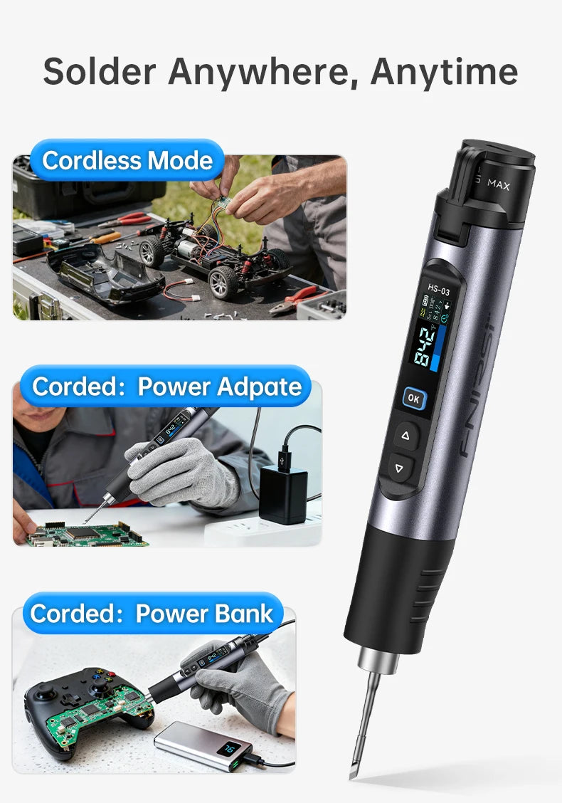 FNIRSI HS-03 Portable Heating Tool 2600mAh Replaceable Battery USB C Fast Heating 3 Level Temperature Adjustable Device
