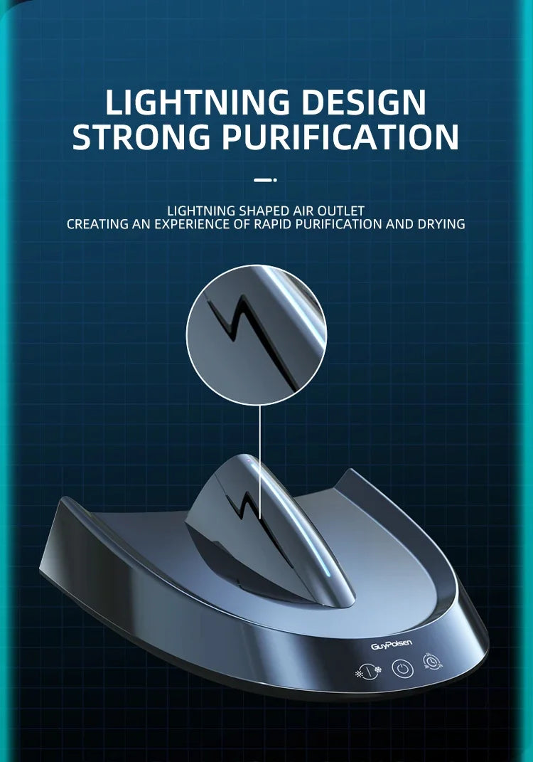 Smart Motorcycle Helmet Dryer Features Sterilization  Dust Removal Functions Temperature Control, and Ambient Lighting