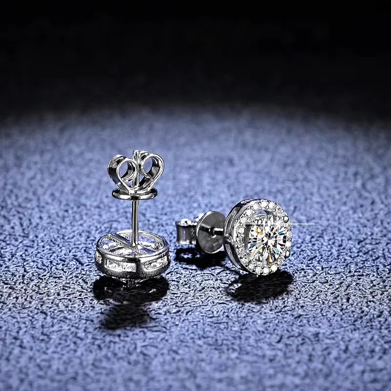 Real Moissanite Round Stud Earrings 1ct D Color VVS1 Shiny Diamond Pure 925 Sterling Silver for Women Wedding Fine Jewelry
