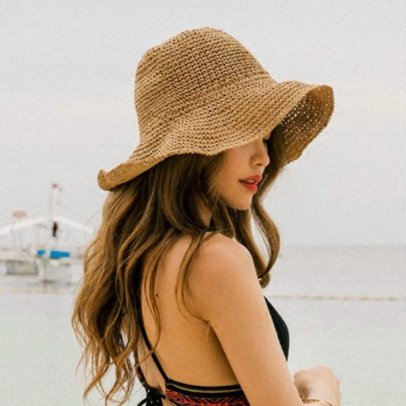 Beach Korean Straw Hat Summer Women Visor Bucket Hat Fisherman Hat Hand weaving Panama Girl Fishing Chapeau Sun Hats tool