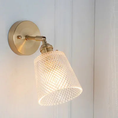 Nordic Japanese Brass Wall Lamp Bedroom Bedside Lamp Bathroom Cloakroom Background Wall Mirror Front Creative Glass Wall Lamp