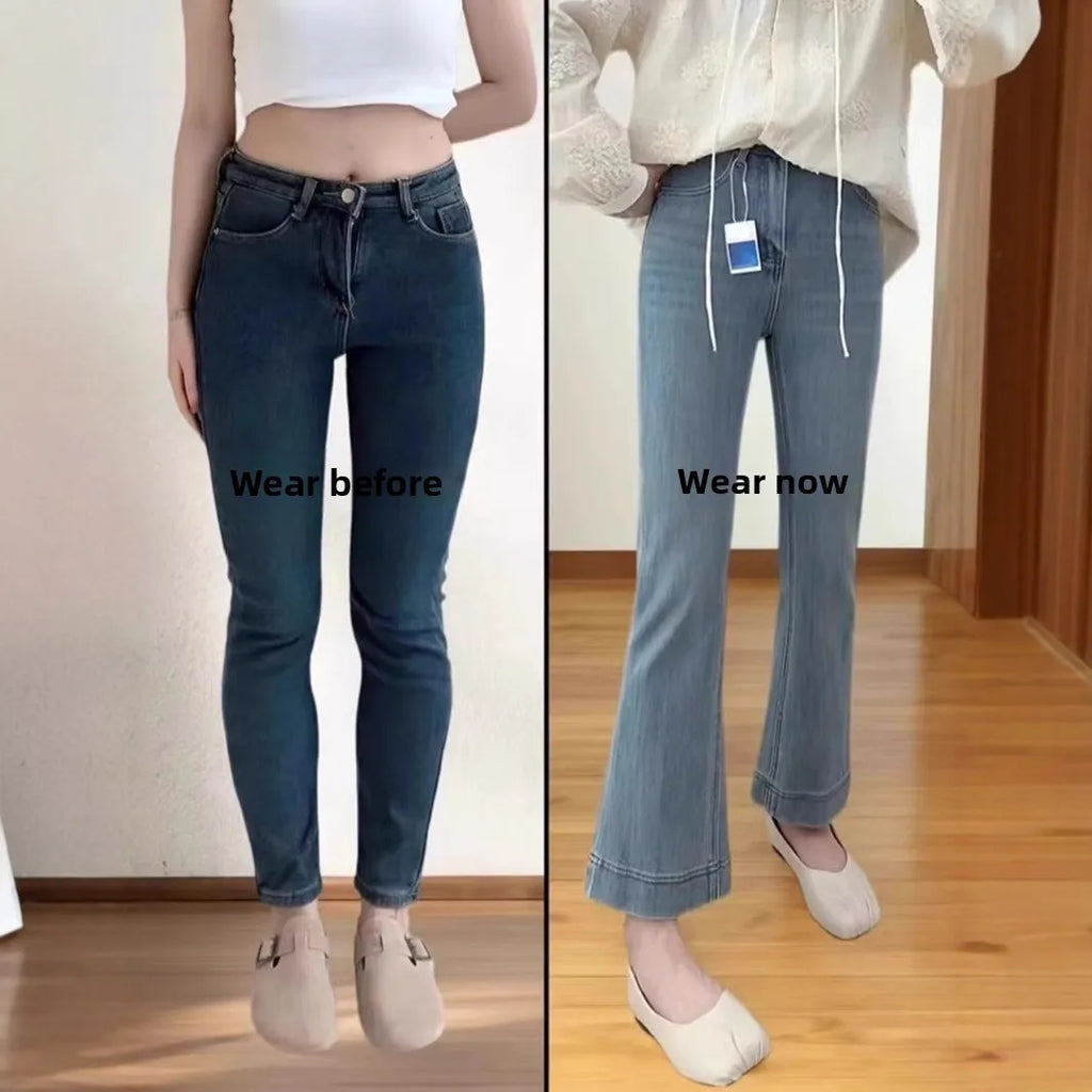 Slimming High Waist Wide Leg Jeans Women's Summer Thin Small Size Nine Points Straight Tube Micro Flared Denim Pants