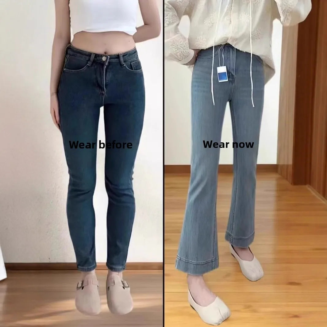 Slimming High Waist Wide Leg Jeans Women's Summer Thin Small Size Nine Points Straight Tube Micro Flared Denim Pants