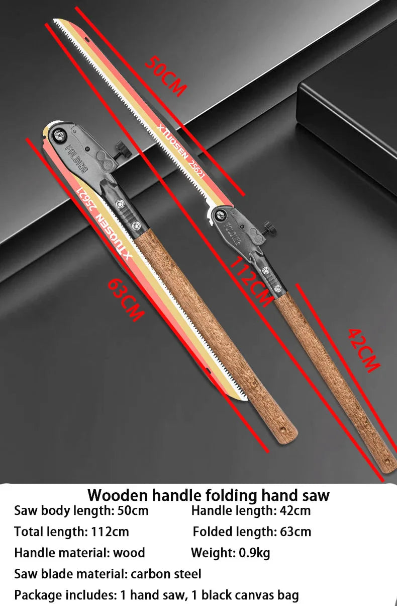 long saw for trimming trees Folding woodworking hand saw carbon steel sharp outdoor trimming tool wooden handle