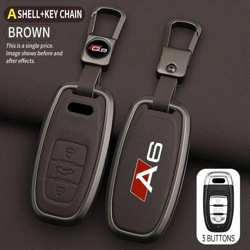 Zinc Alloy Leather For AUDI A6 S6 RS6 C5 C6 C7 4F S line Car Key Case Cover Shell Protected Keychain Bag Car-Styling Accessories