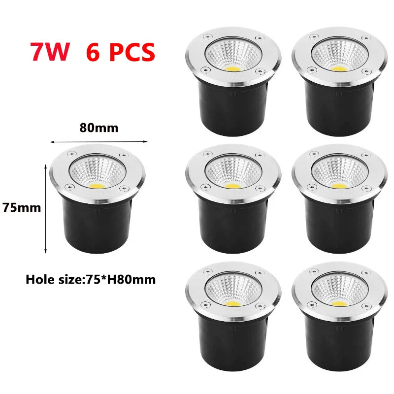 6PCS Outdoor Garden Lighting IP67 Waterproof LED Underground Light 5W10W15W Buried Light Garden Landscape Light 110V220V 12V