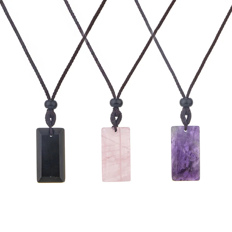 Natrual crystal stone gemstone agate hand-made Rectangular adjustable pendant necklace for women and men Stone Pendant Necklace