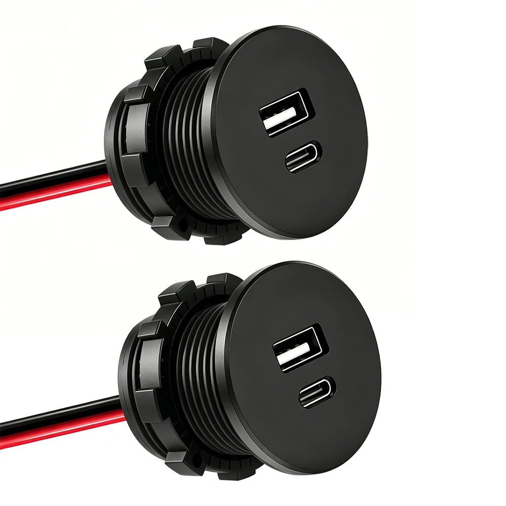 12V USB Outlet PD 3.1A Type-C & USB-C Charger Socket Dual Ports Recessed Mount Car Charger Replacement for RV Camper Trailer