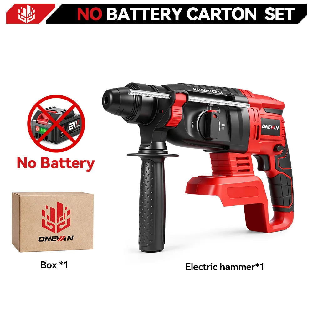 ONEVAN 3500W Brushless Electric Rotary Hammer 4000RPM Cordless Portable Impact Drill Screw Power Tool For Makita 18V Battery Pin