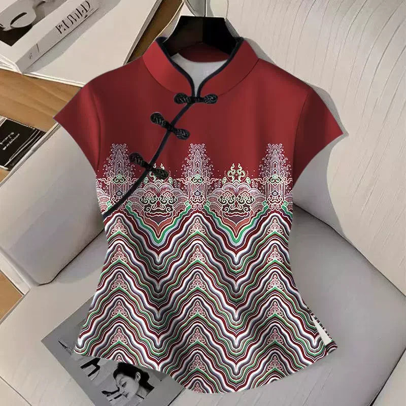 Qipao Shirts for Women Clothing Hanfu Tshirt Harajuku Ethnic Style Summer Streetwear Y2k Top Vintage T-Shirts Women Clothes