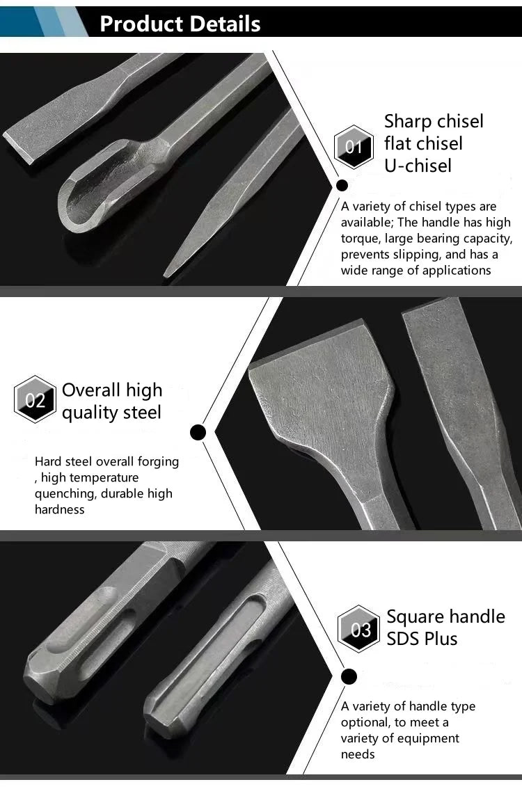 250mm Chisel Set SDS Plus Shank Electric Hammer Drill Bit Point Groove Flat Chisel Masonry Tools for Concrete Brick Wall Rock