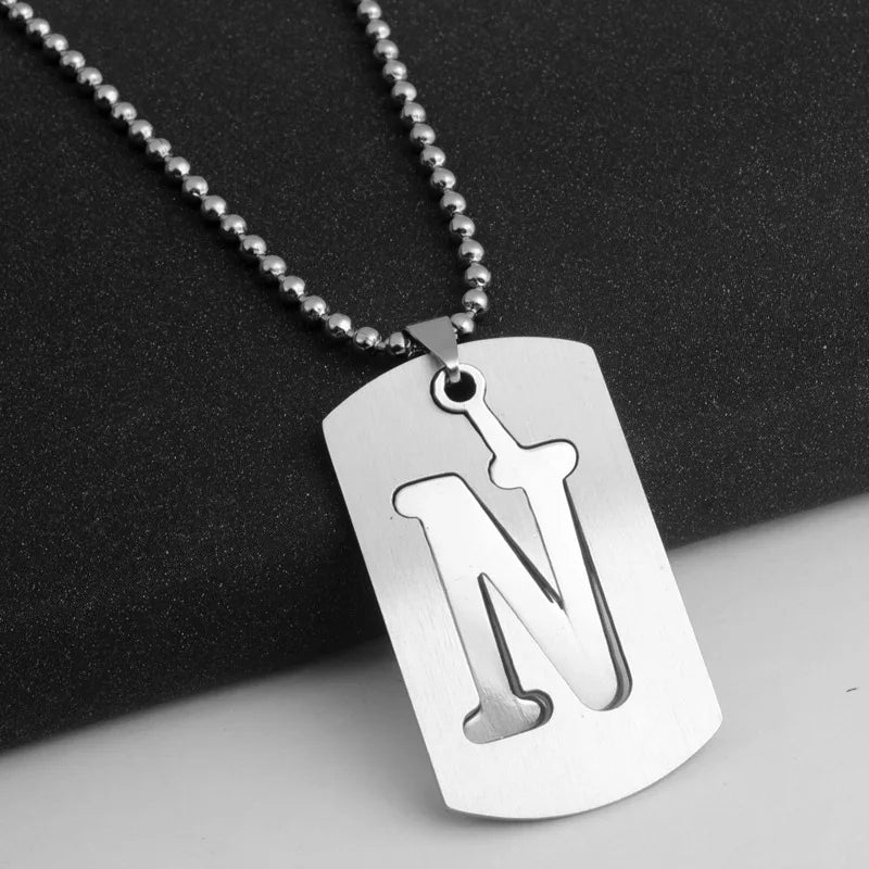 HNSP 316L Stainless Steel Initials Pendant Chain Necklace For Men 26 Letter Name Jewelry Accessories