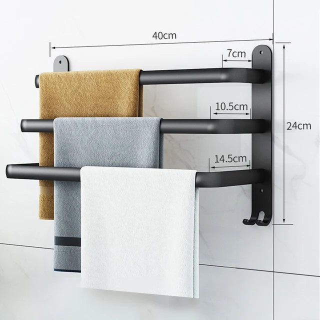 30-50CM Wall Mounted Towel Hanger Towel Rack Bathroom Accessories Aluminum Towel Bar Rail Matte Black Shower Towel Holder Hook