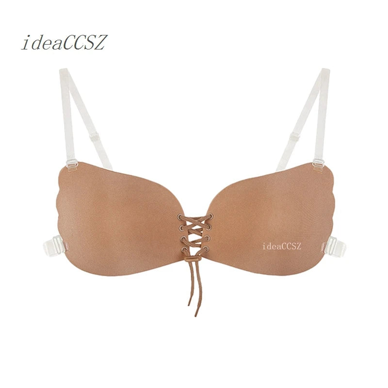 Soutien-gorge sans dos et sans bretelles pour femme, Push-Up adhésif, invisible, avec bretelles transparentes, en silicone, lingerie sexy