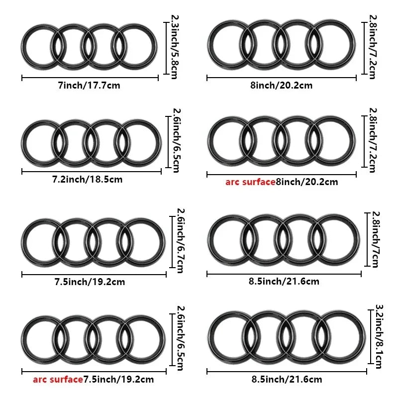 4Rings Logo ABS Chrome Black For Audi  A3 A4 A5 A6 A7 A8 C7 C6 C5 B5 B6 B7 TT Car Front Hood Emblem Bonnet Auto Badge Rear Trunk