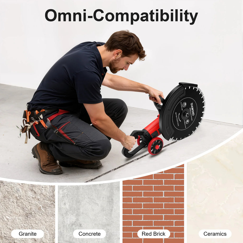 Electric Concrete Saw 4000w Water-Cooled Cutting Machine Low-Dust Slotting Machine Adjustable Depth for Stone Granite Red Brick