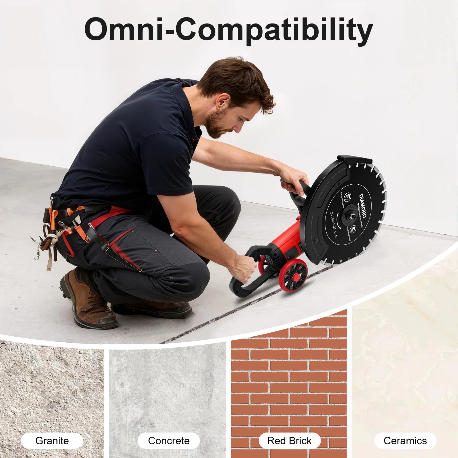 Electric Concrete Saw 4000w Water-Cooled Cutting Machine Low-Dust Slotting Machine Adjustable Depth for Stone Granite Red Brick