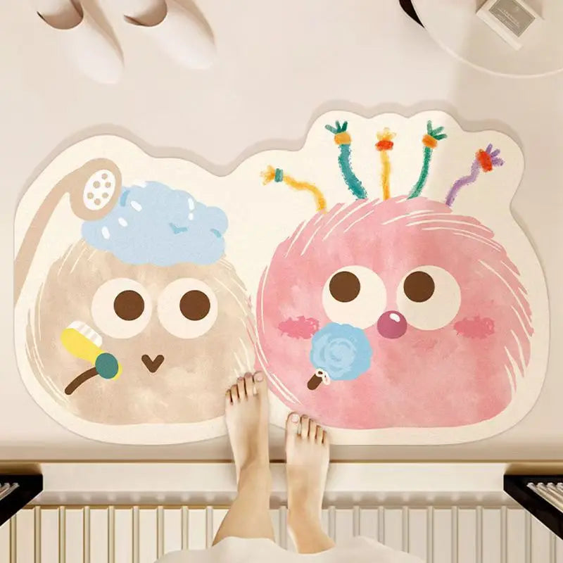 VIKAMA Cute and Fun Big Eyes Cloud Bathroom Carpet Absorbent Anti slip Quick drying Foot Mat Toilet Entrance Door Mat