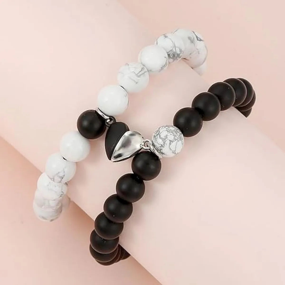 2Pcs/Set Natural Stone Beaded Heart Magnet Attraction Couple Bracelets For Women Men Simple Love Relationship Bracelet Jewelry