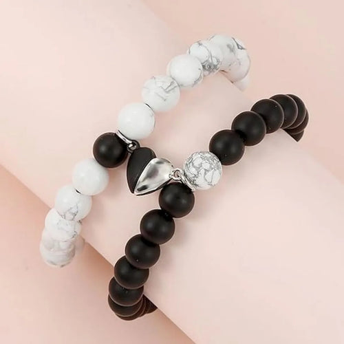 2Pcs/Set Natural Stone Beaded Heart Magnet Attraction Couple Bracelets For Women Men Simple Love Relationship Bracelet Jewelry