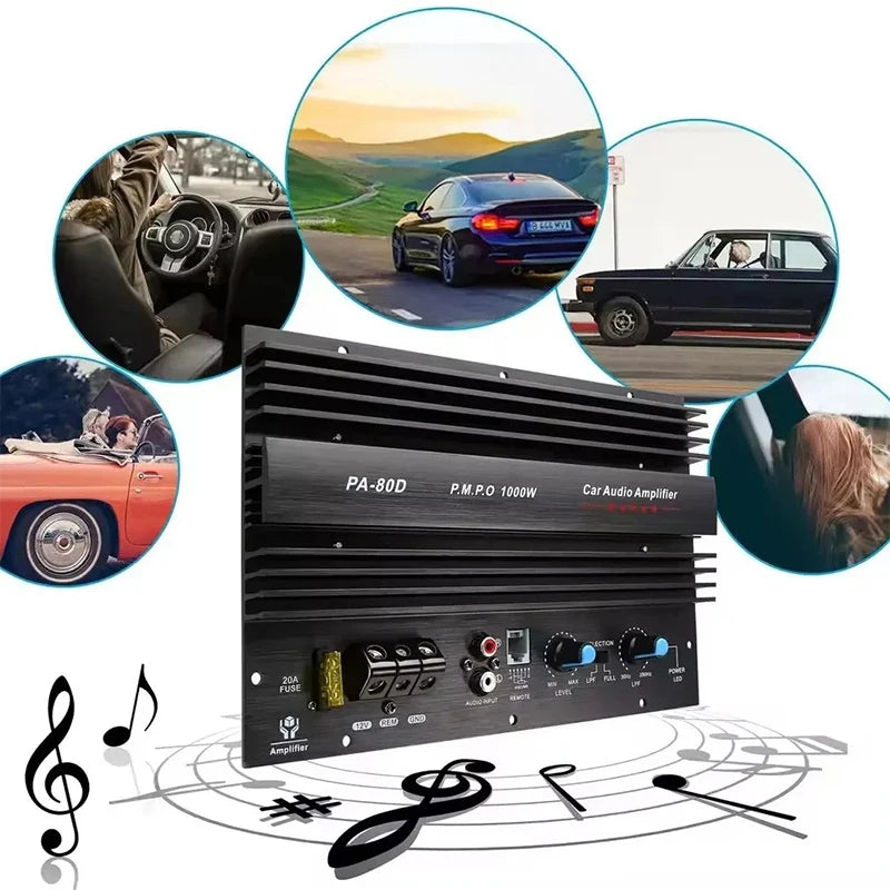 PA-80D Universal Car Amplifier Board 12V 1000W Mono Car Audio Power Amplifier Powerful Bass Subwoofers Amplifier For Car Modi