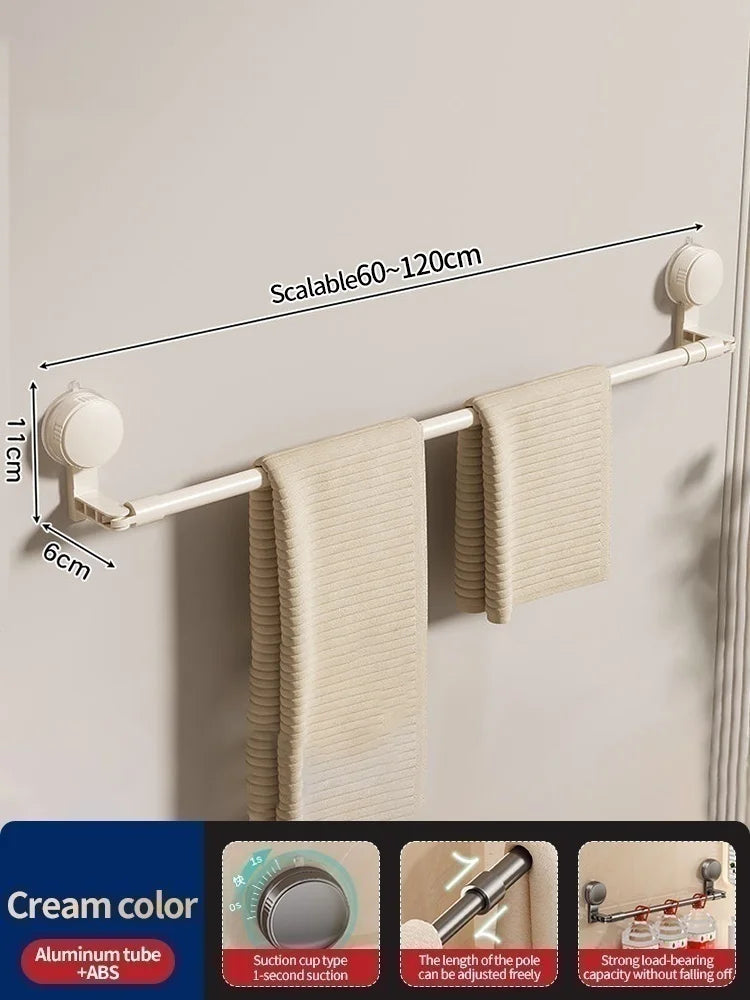 Stretchable Slipper Holder With Suction Cup Bathroom Shower Adjustable Telescopic Rod Without Drilling Towel Rod Kitchen Rod