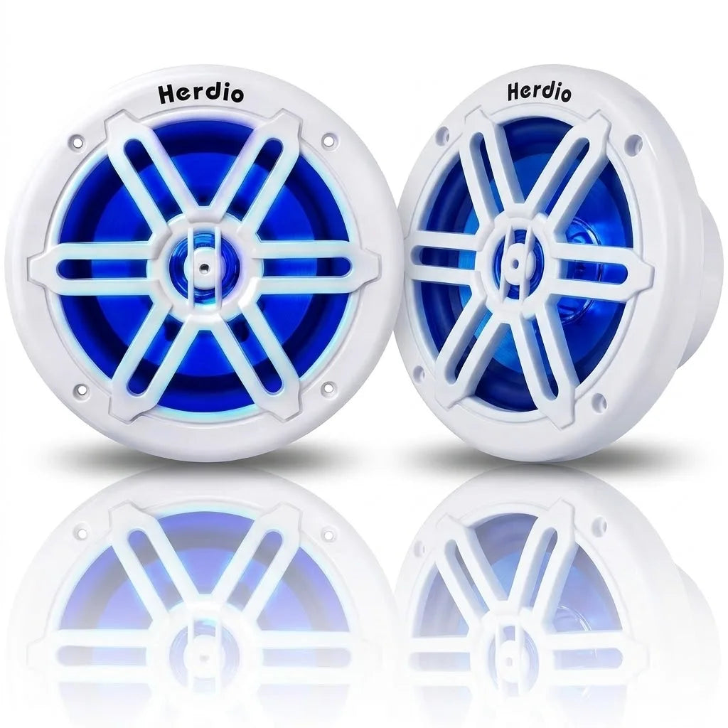 Haut-parleur marin Herdio 8 pouces 450W coaxial étanche IP66 avec lumière LED bleue pour bateaux, VTT UTV résistant aux UV blanc