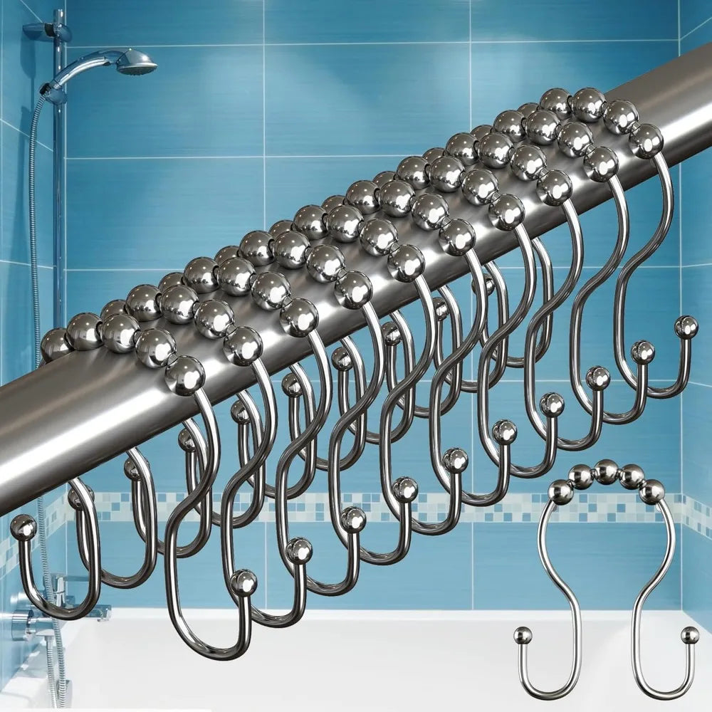 Crochets de rideau de douche doubles en acier inoxydable pour une glisse facile et un maintien sûr