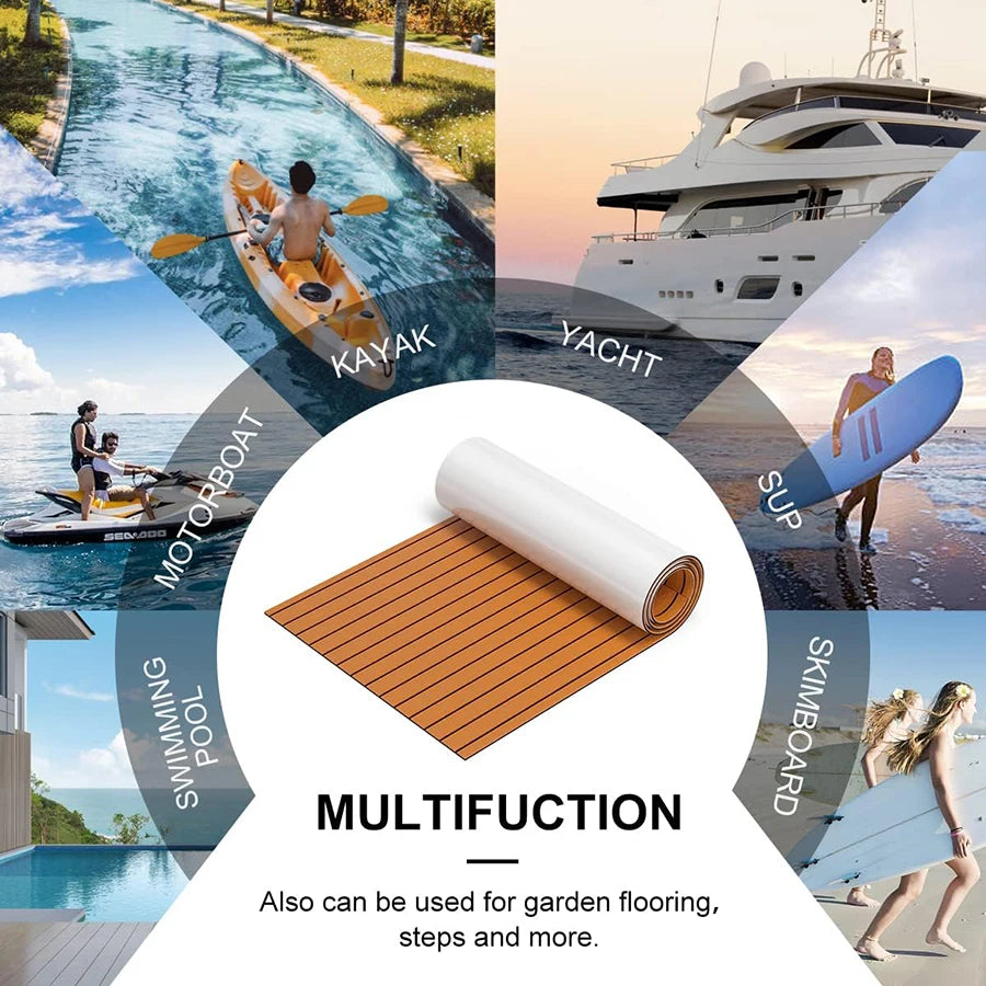 240*45cm Boat Flooring EVA Foam Decking Sheet Faux Teak Marine Mat Non-Slip Self-Adhesive Carpet for Motorboat RV Pontoon Jon