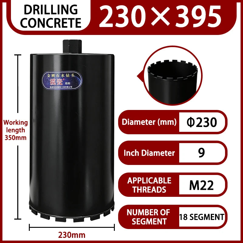 LAANCI laser weld Diamond Core Drill Bit for Reinforced Concrete – Diameter 25-254mm,400mm Total Length M22 Threaded Connection
