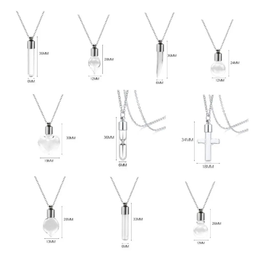 Ashes Holder Glass Bottle Necklace Transparent Glass with Chain Perfume Vial Pendant Fillable Keepsake Memorial Necklace