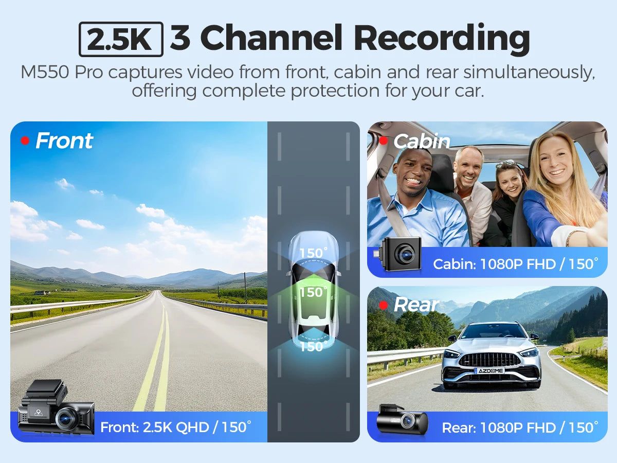 AZDOME M550 Pro Dash Cam Car DVR 5.8Ghz WiFi 3.19" IPS 2 or 3 Channel Dash Camera GPS Night Vision Dual 4K+1080P Parking Monitor