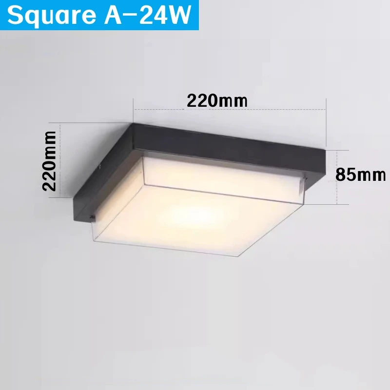 Square Outdoor LED Ceiling Lamp Surface Mounted Waterproof Sconces Bathroom Porch Garden Exterior Wall Lighting Fixture 110/220V