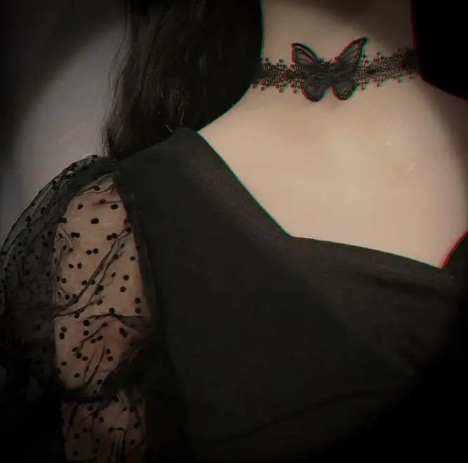 Black lace necklace with collarbone chain, exuding a super fairy temperament. Three dimensional butterfly choker necklace, handm