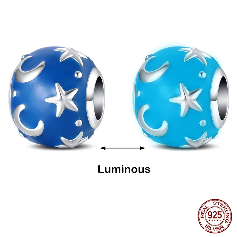 Hot Sale 925 Silver Glow in the dark Firefly Honeybee Star Charms Beads Fit Qikaola 925 Original Bracelets Fine DIY Jewelry Gift