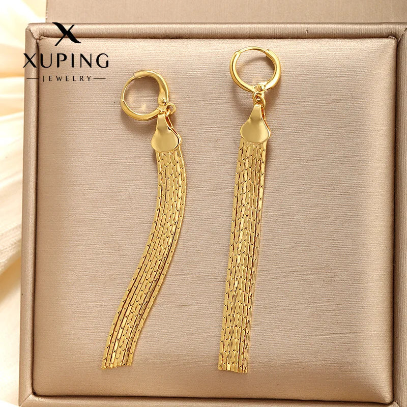 Luxury 24K 9999 Pure Gold real gold Long multi-line tassel earrings women elegant temperament golden earrings