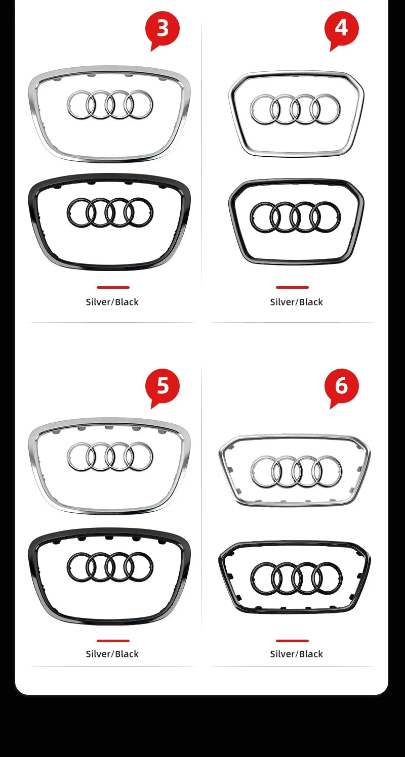 Car Steering Wheel Center Emblem Logo Sticker For AUDI Trim Frame Badge Decor Ring Cover Auto Accessories Q5 Q3 Q7 A3 A4 A6 S3