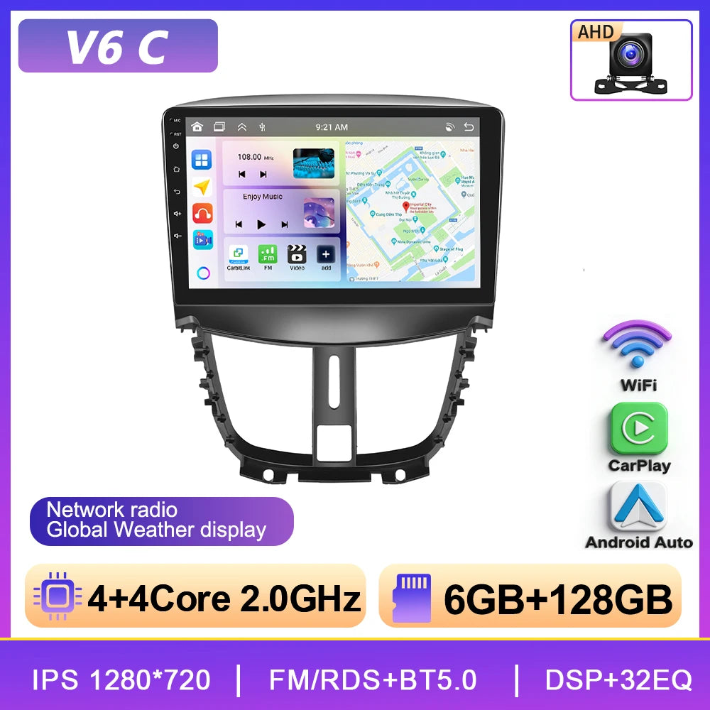 Podofo 6+128G Wireless CarPlay Car Radio